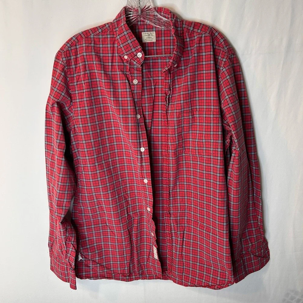 J. Crew Men’s Red White PlaidCasual Button Down Shirt 100% Cotton Size M-15-15.5